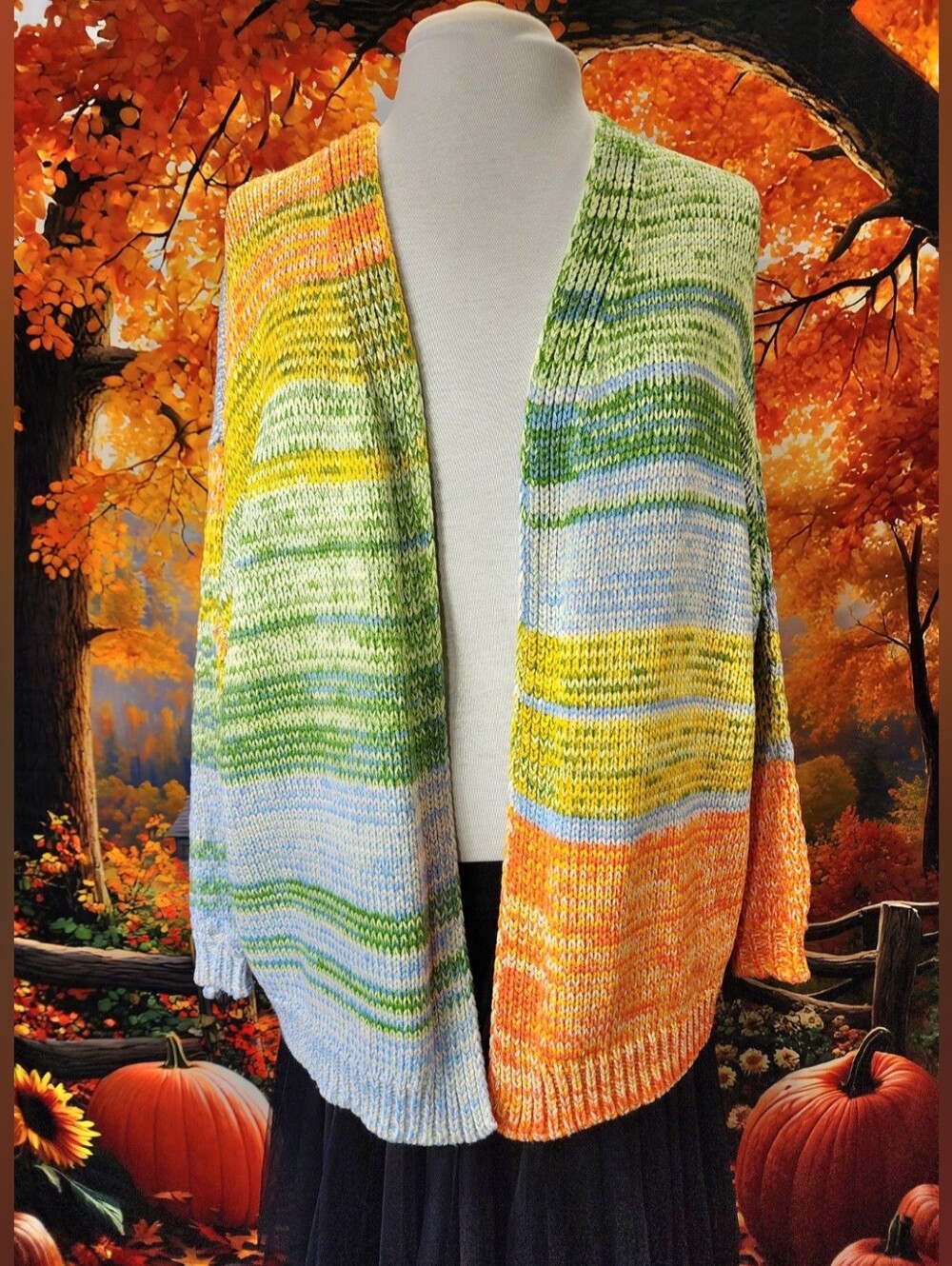 🍁💚 LULUS Boho Chic Space Dye Autumn Colorful Oversized Grandmother Cardigan OS